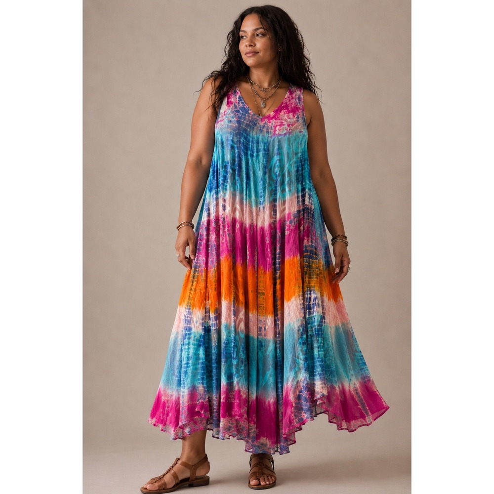 Boho Festival Tie Dye Maxi Sundress Flowy Hippie Fairycore 1X